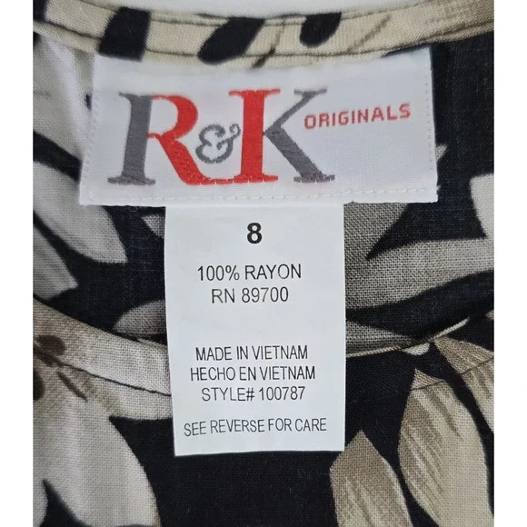 Vtg R&K Originals Women Sz 8 Shift Dress Maxi w/Linen Jacket Black Beige Floral - Picture 7 of 11